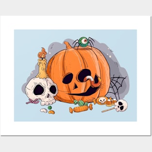 Flat halloween pumpkin Posters and Art